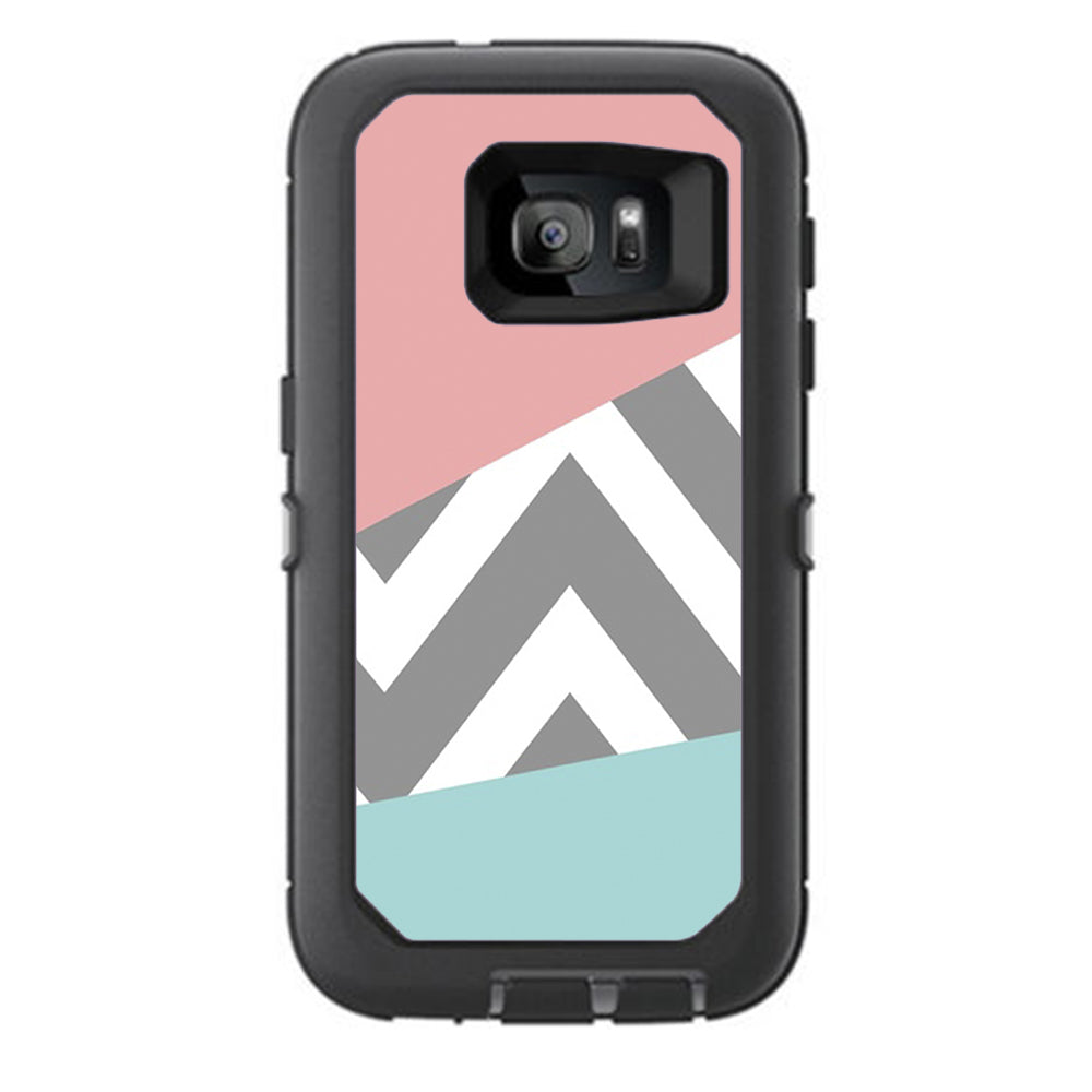  Pink Teal Gray Chevron Pattern Otterbox Defender Samsung Galaxy S7 Skin