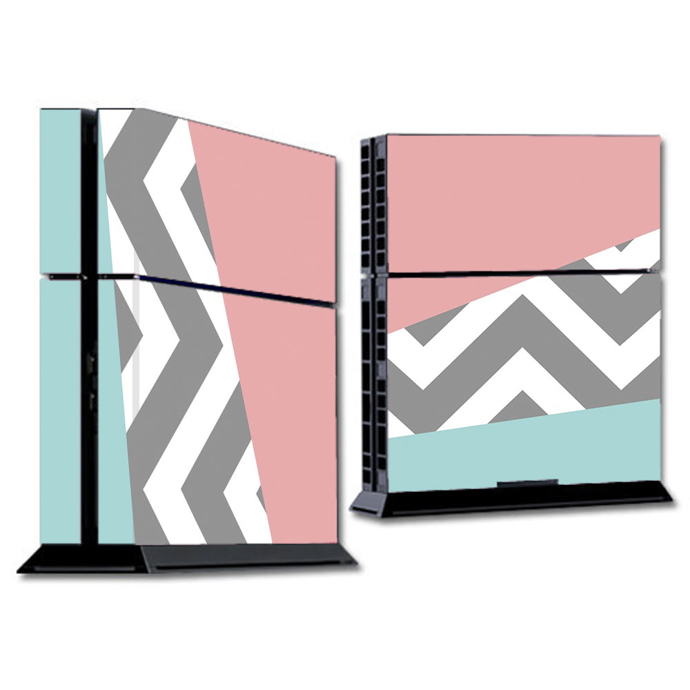  Pink Teal Gray Chevron Pattern Sony Playstation PS4 Skin