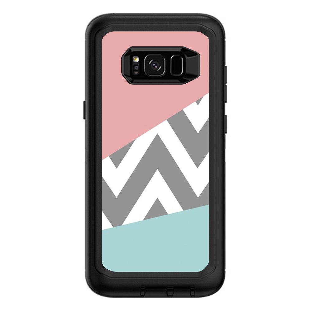  Pink Teal Gray Chevron Pattern Otterbox Defender Samsung Galaxy S8 Plus Skin