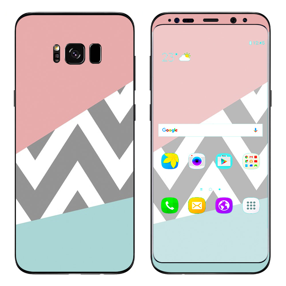 Pink Teal Gray Chevron Pattern Samsung Galaxy S8 Plus Skin