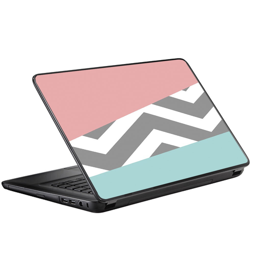  Pink Teal Gray Chevron Pattern Universal 13 to 16 inch wide laptop Skin