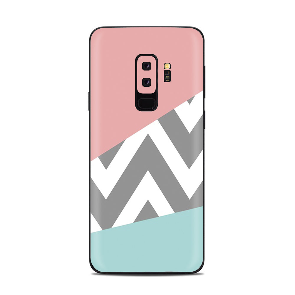 Pink Teal Gray Chevron Pattern Samsung Galaxy S9 Plus Skin