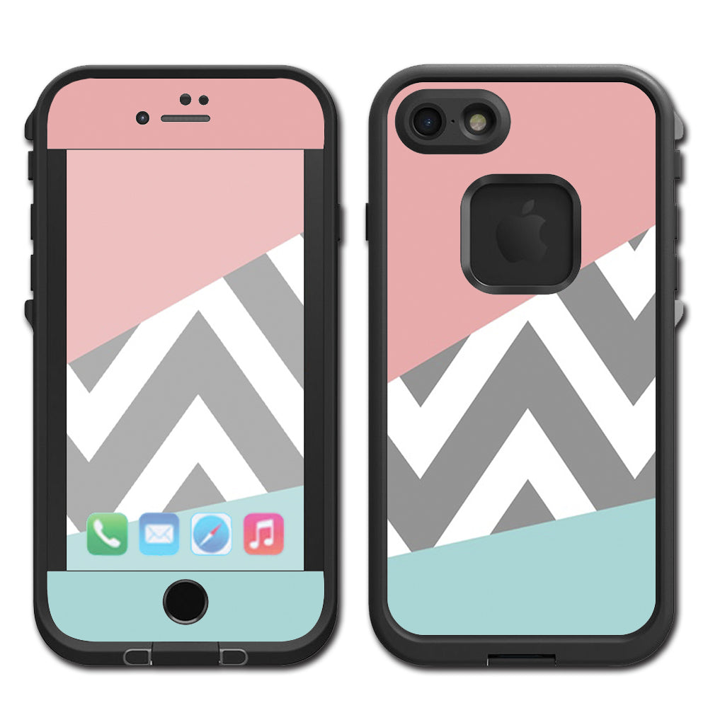  Pink Teal Gray Chevron Pattern Lifeproof Fre iPhone 7 or iPhone 8 Skin