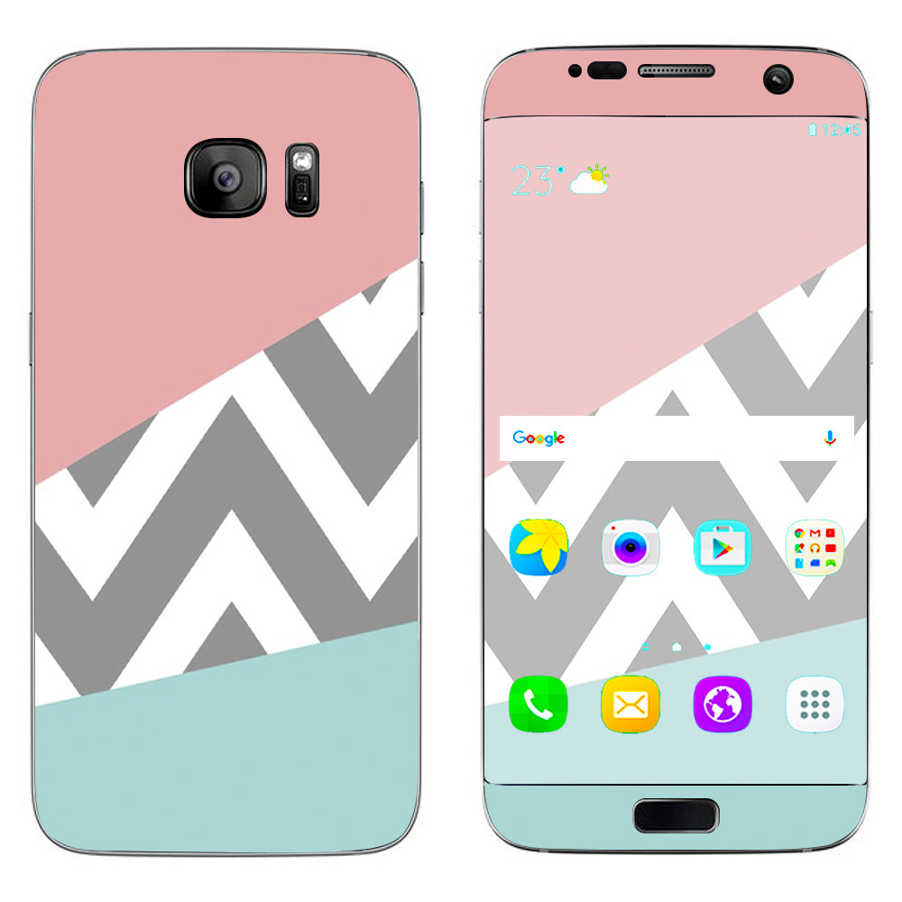  Pink Teal Gray Chevron Pattern Samsung Galaxy S7 Edge Skin