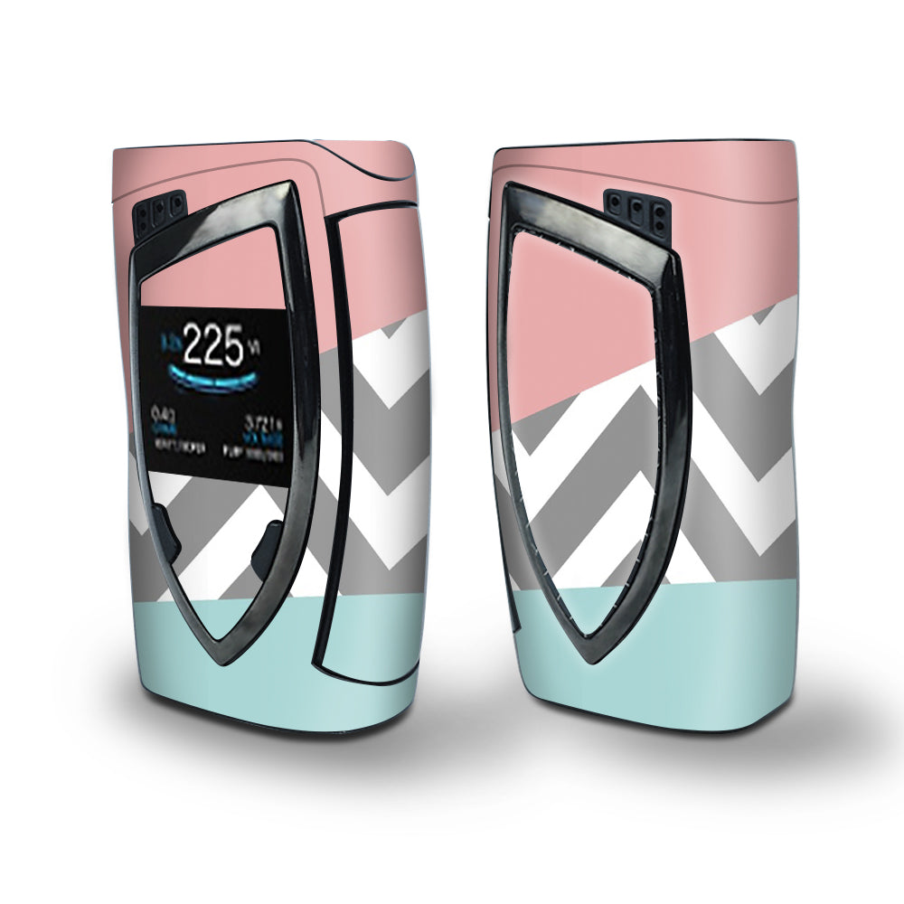 Skin Decal Vinyl Wrap for Smok Devilkin Kit 225w Vape (includes TFV12 Prince Tank Skins) skins cover / Pink Teal Gray Chevron pattern