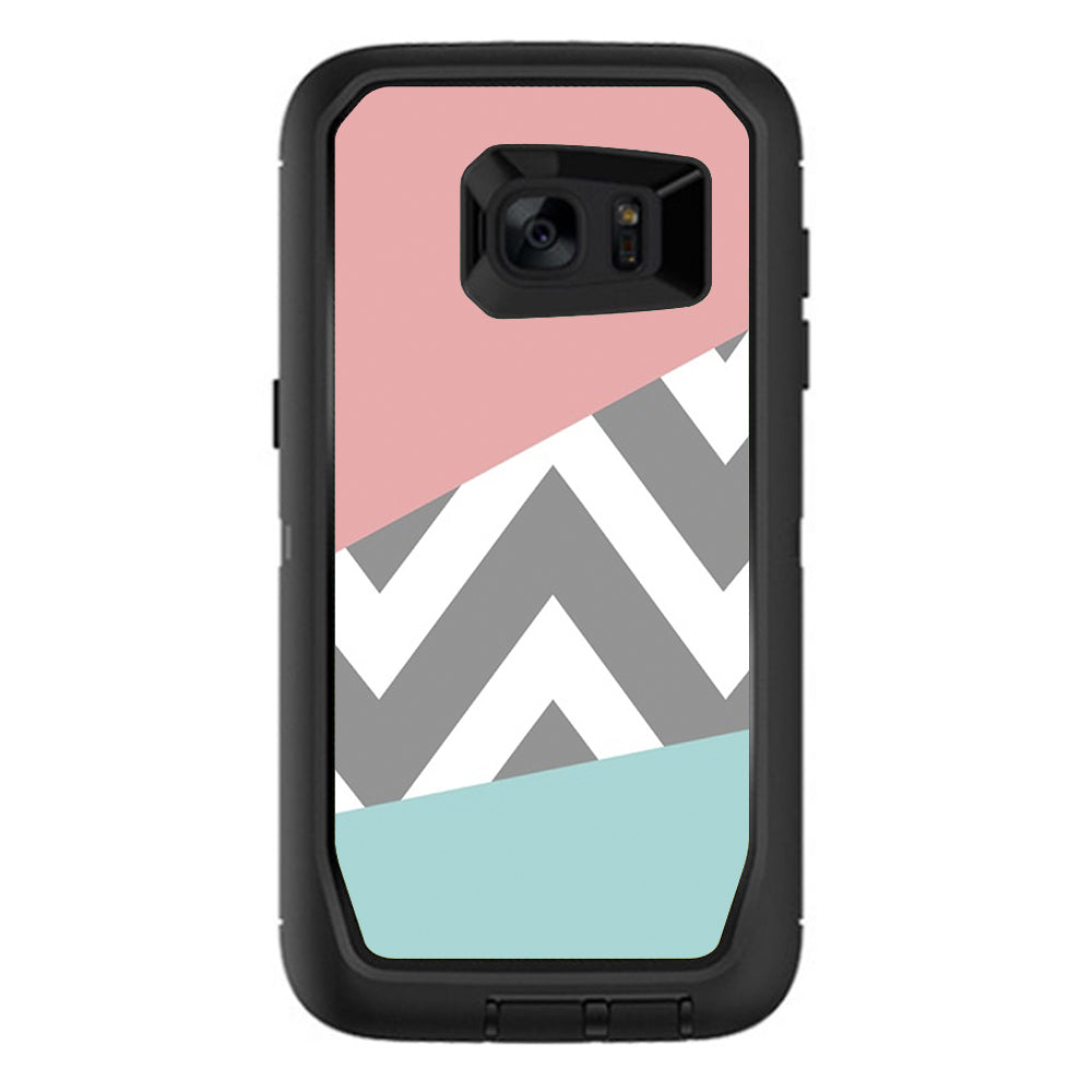  Pink Teal Gray Chevron Pattern Otterbox Defender Samsung Galaxy S7 Edge Skin