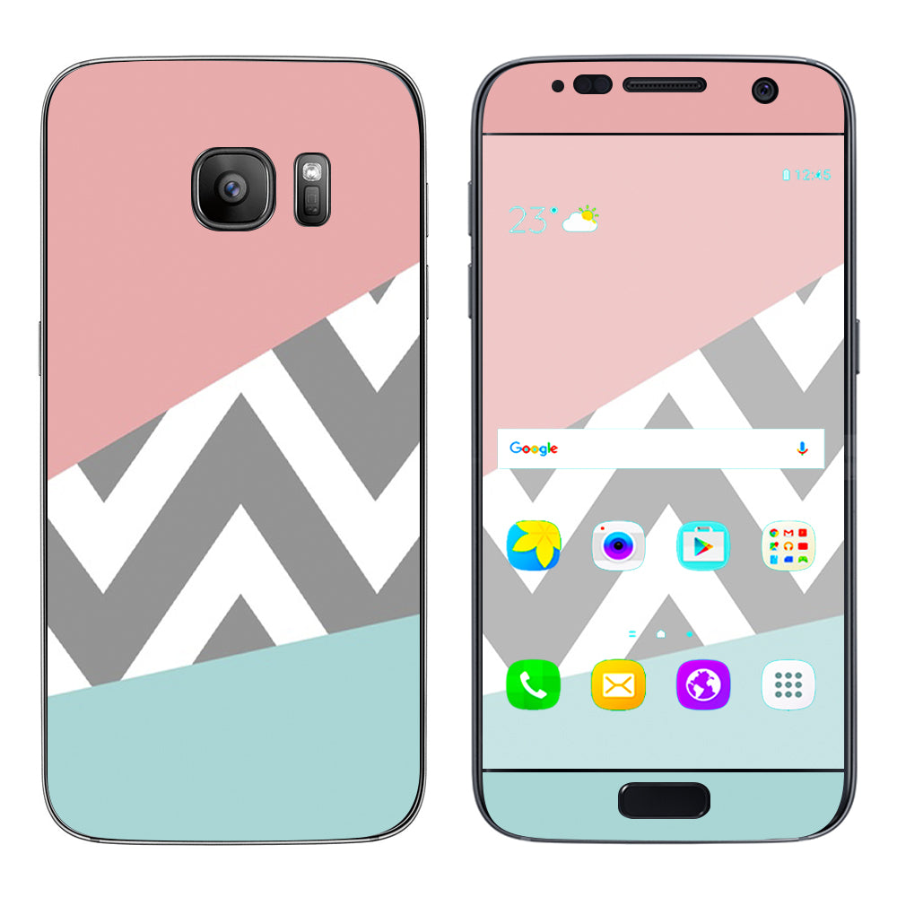  Pink Teal Gray Chevron Pattern Samsung Galaxy S7 Skin