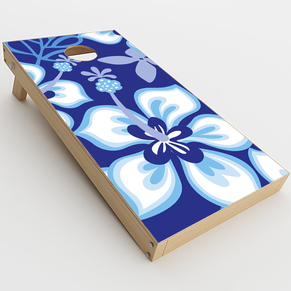  Hibiscus Hawaii Flower Blue Cornhole Game Boards  Skin