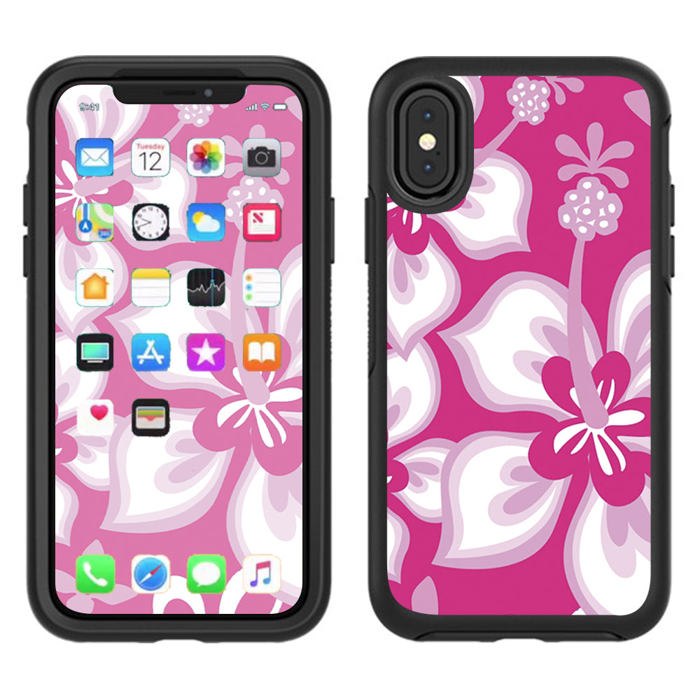  Hibiscus Tropical Flowers Pink Otterbox Defender Apple iPhone X Skin