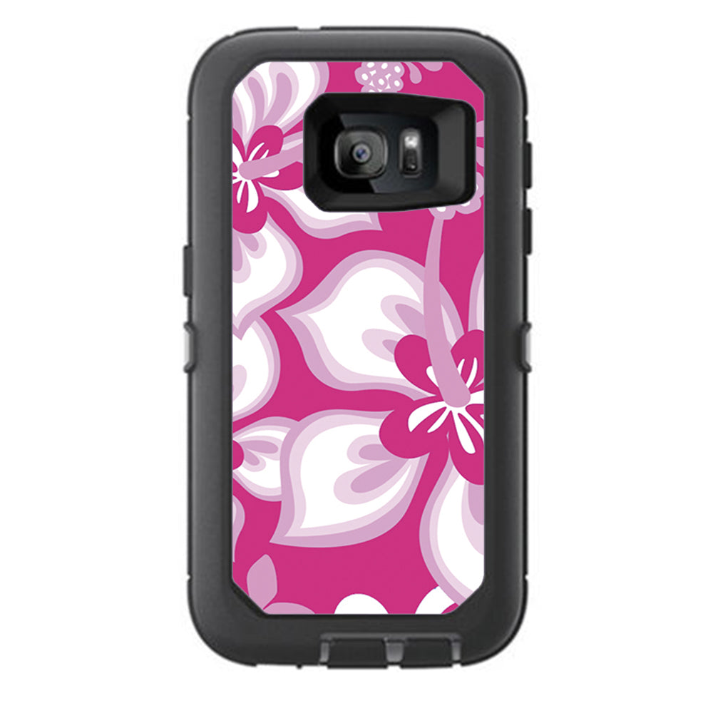  Hibiscus Tropical Flowers Pink Otterbox Defender Samsung Galaxy S7 Skin
