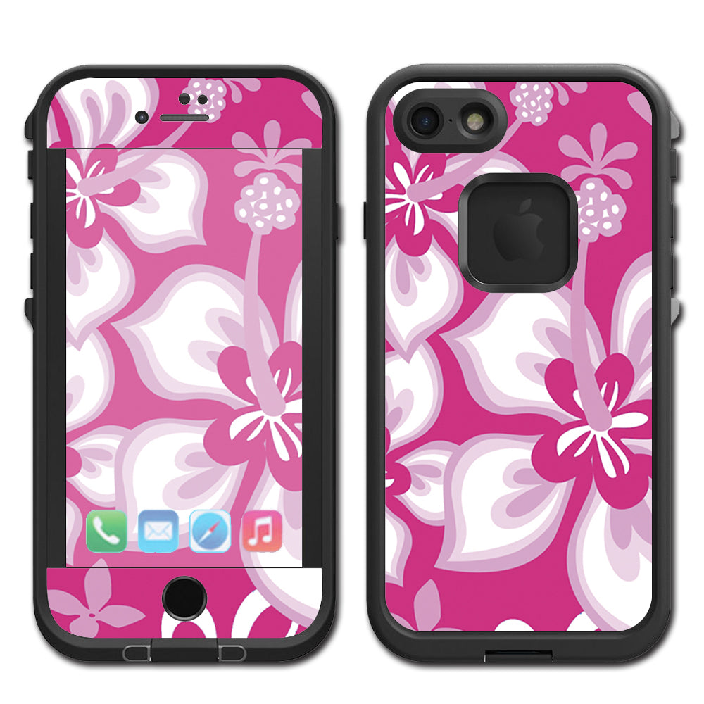  Hibiscus Tropical Flowers Pink Lifeproof Fre iPhone 7 or iPhone 8 Skin