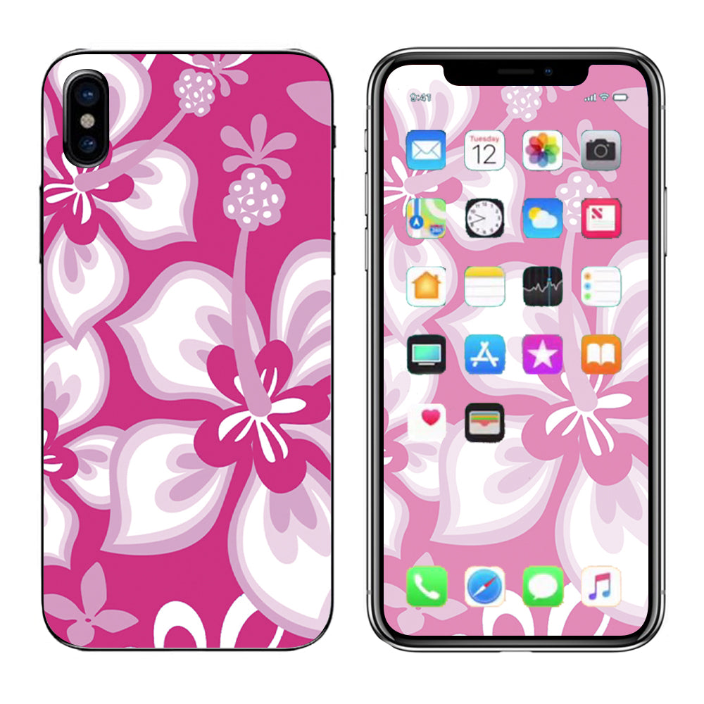  Hibiscus Tropical Flowers Pink Apple iPhone X Skin