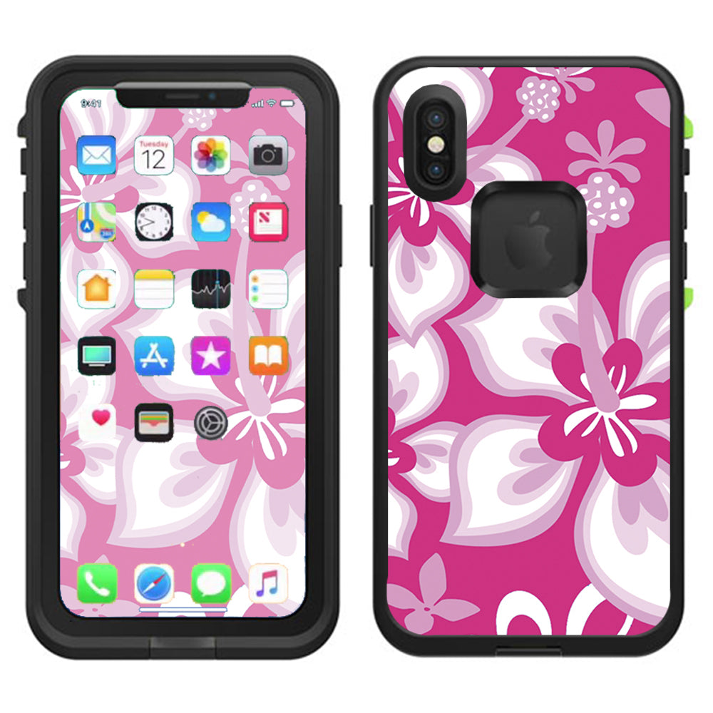  Hibiscus Tropical Flowers Pink Lifeproof Fre Case iPhone X Skin