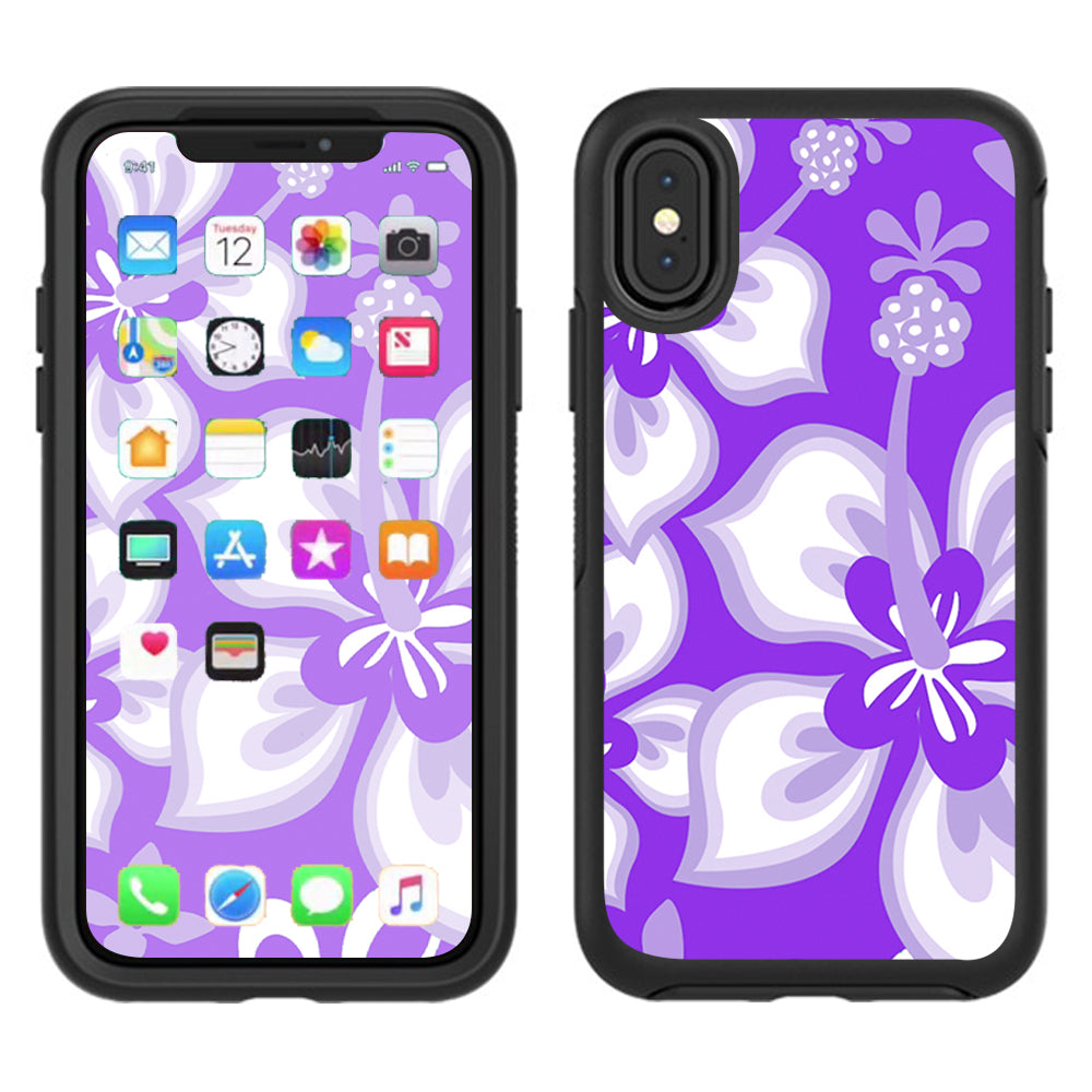  Hibiscus Hawaiian Flowers  Purple Otterbox Defender Apple iPhone X Skin