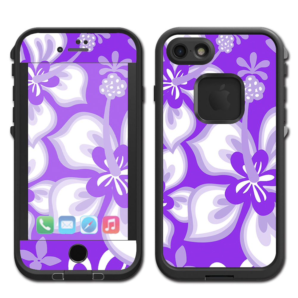  Hibiscus Hawaiian Flowers  Purple Lifeproof Fre iPhone 7 or iPhone 8 Skin