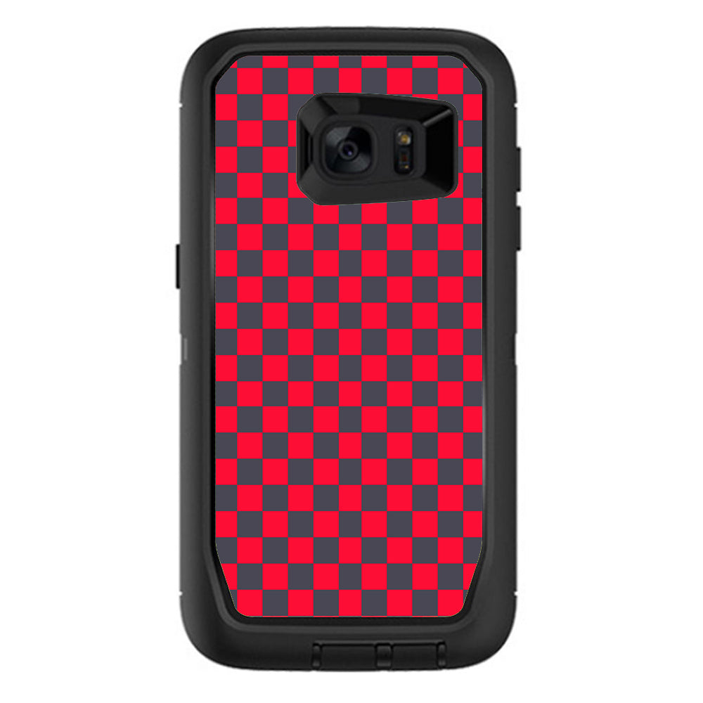  Red Gray Checkers Otterbox Defender Samsung Galaxy S7 Edge Skin