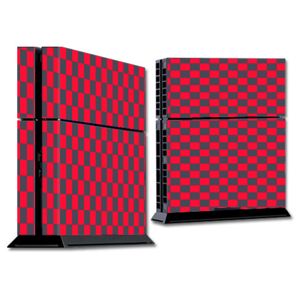  Red Gray Checkers Sony Playstation PS4 Skin