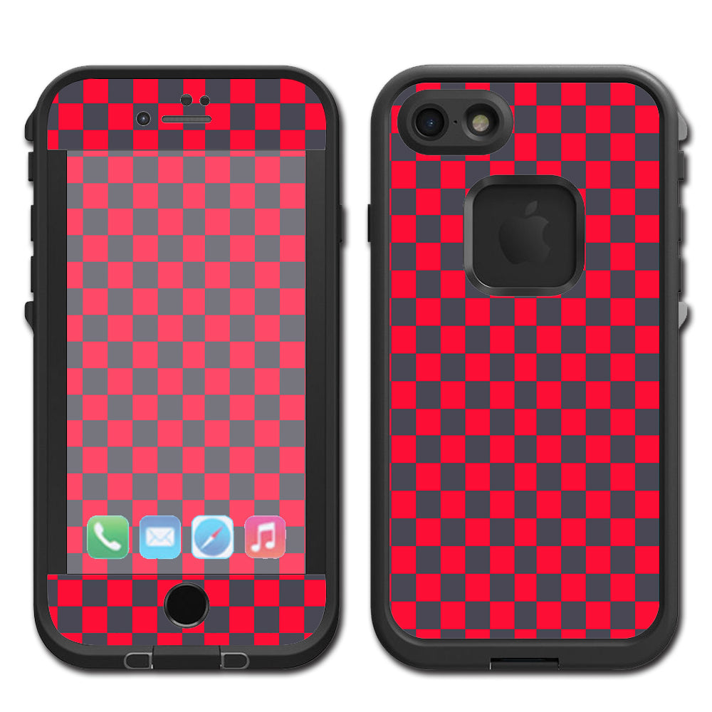  Red Gray Checkers Lifeproof Fre iPhone 7 or iPhone 8 Skin