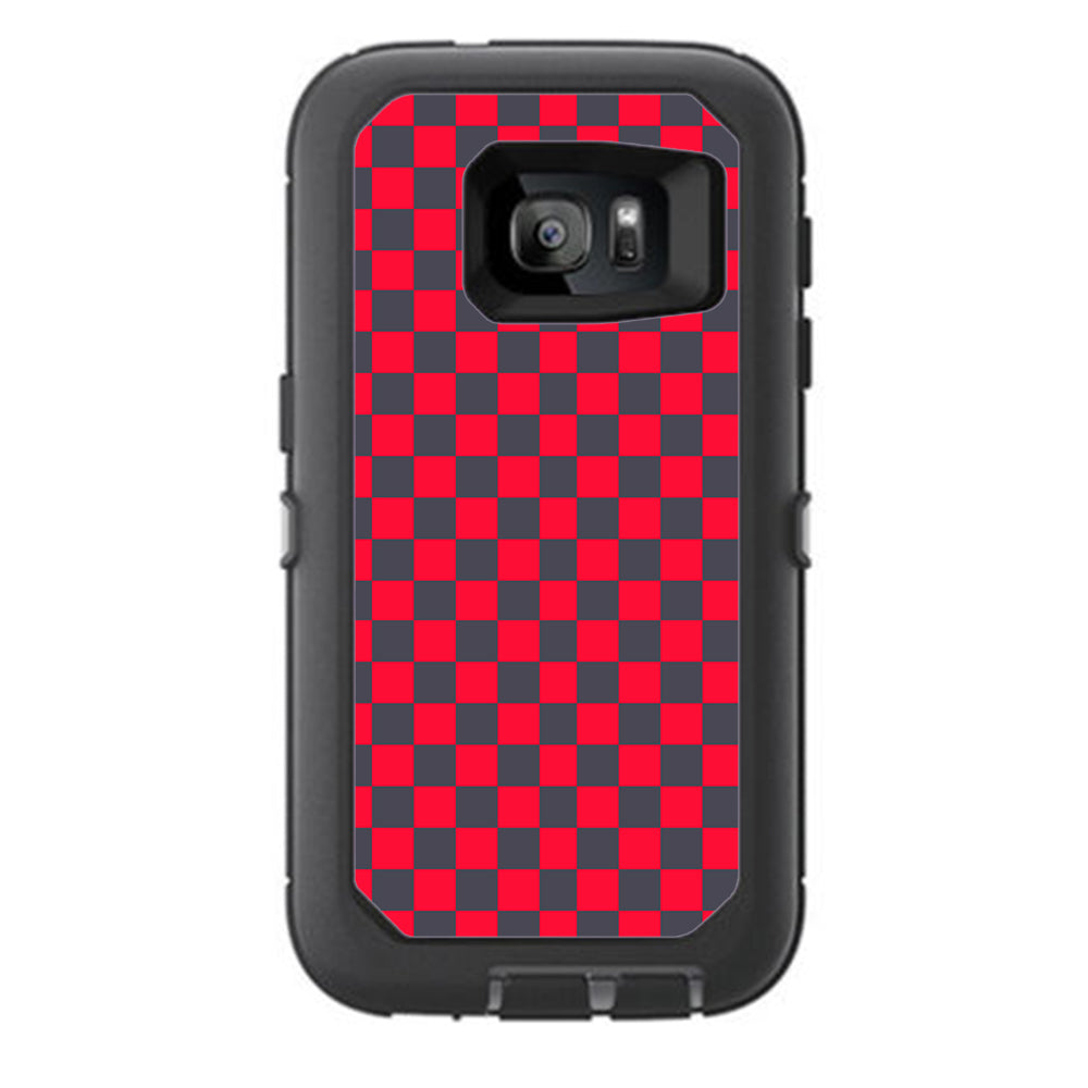 Red Gray Checkers Otterbox Defender Samsung Galaxy S7 Skin