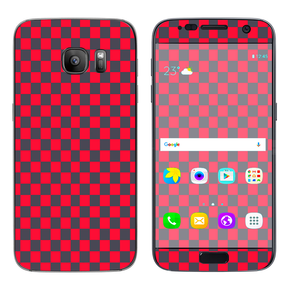  Red Gray Checkers Samsung Galaxy S7 Skin