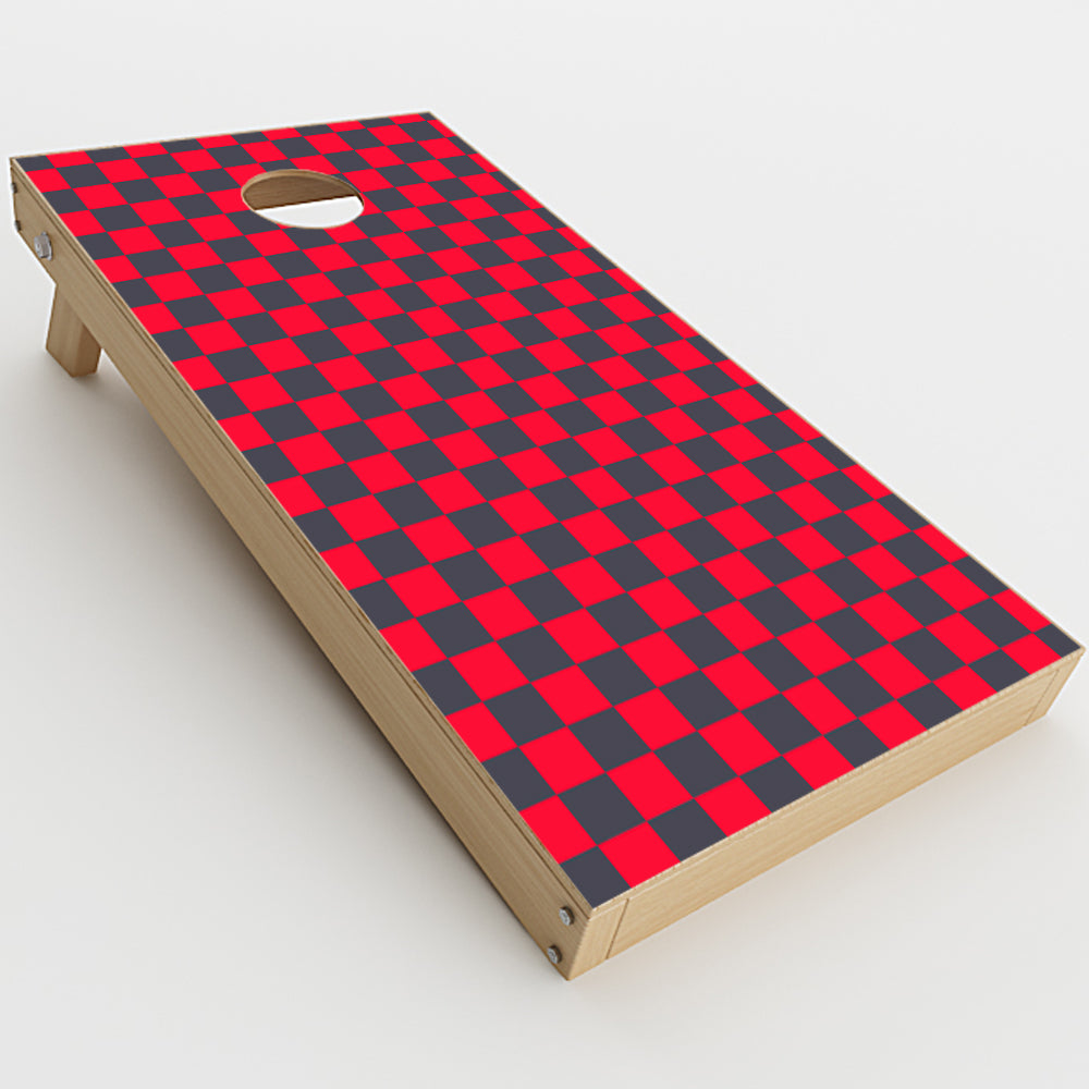  Red Gray Checkers Cornhole Game Boards  Skin