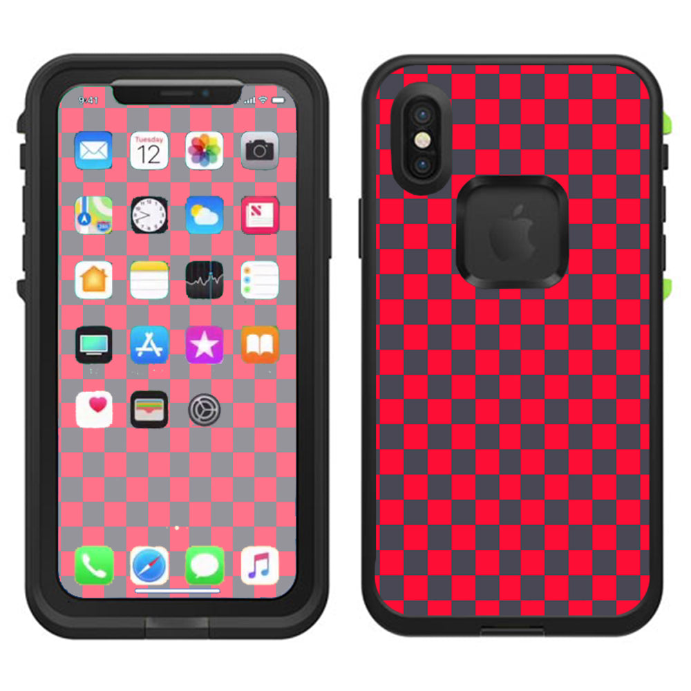  Red Gray Checkers Lifeproof Fre Case iPhone X Skin