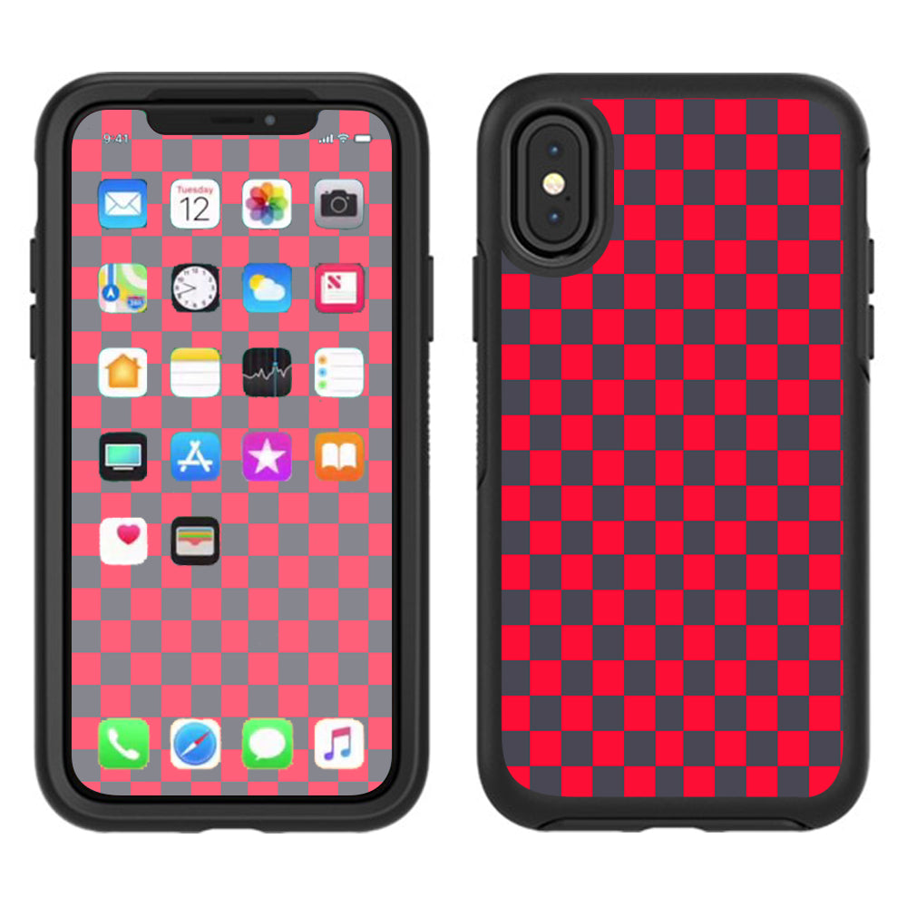  Red Gray Checkers Otterbox Defender Apple iPhone X Skin