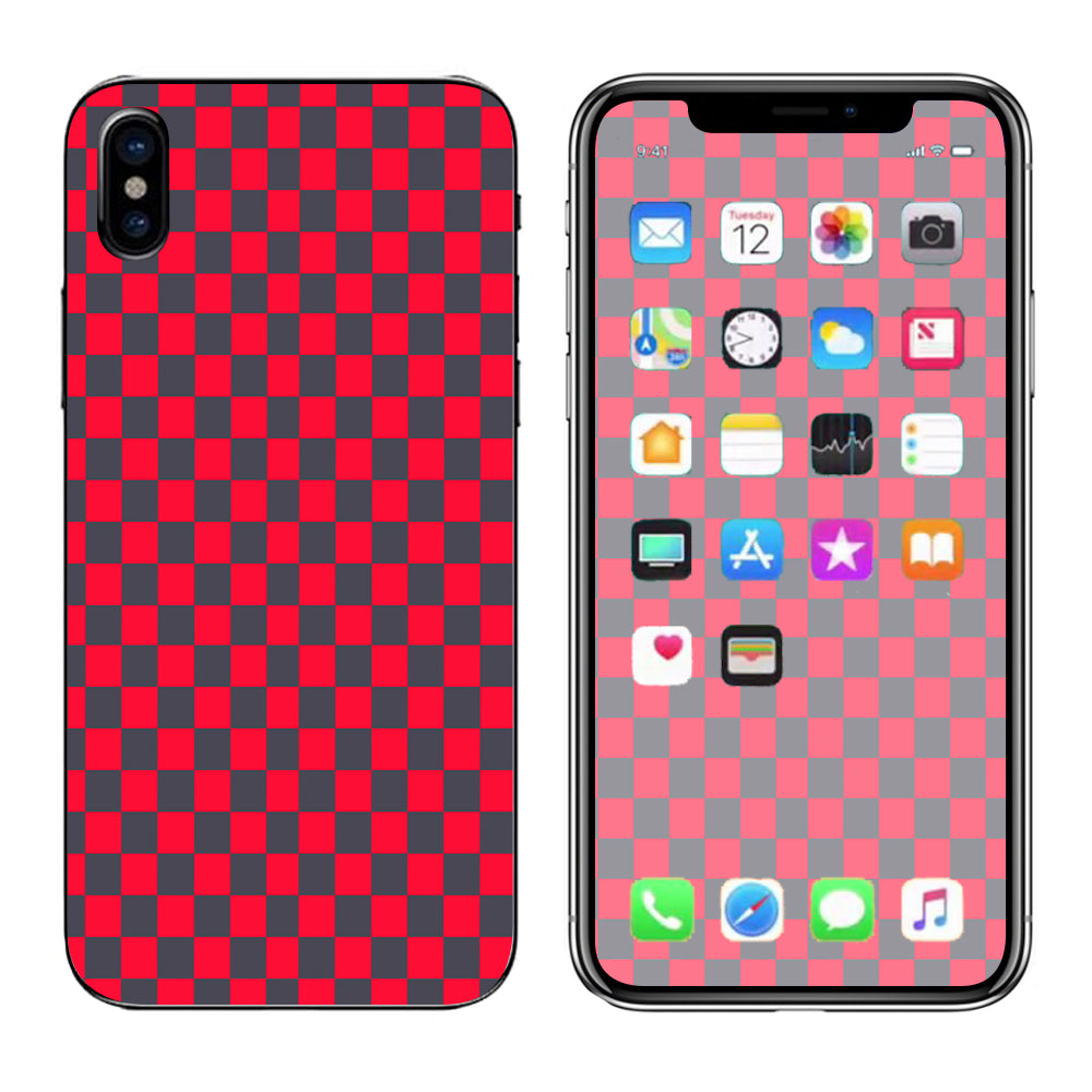  Red Gray Checkers Apple iPhone X Skin
