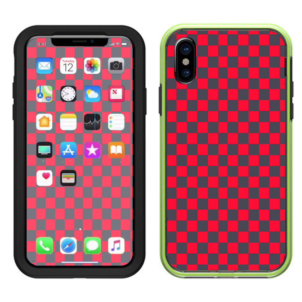  Red Gray Checkers Lifeproof Slam Case iPhone X Skin