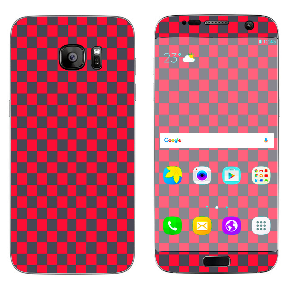  Red Gray Checkers Samsung Galaxy S7 Edge Skin