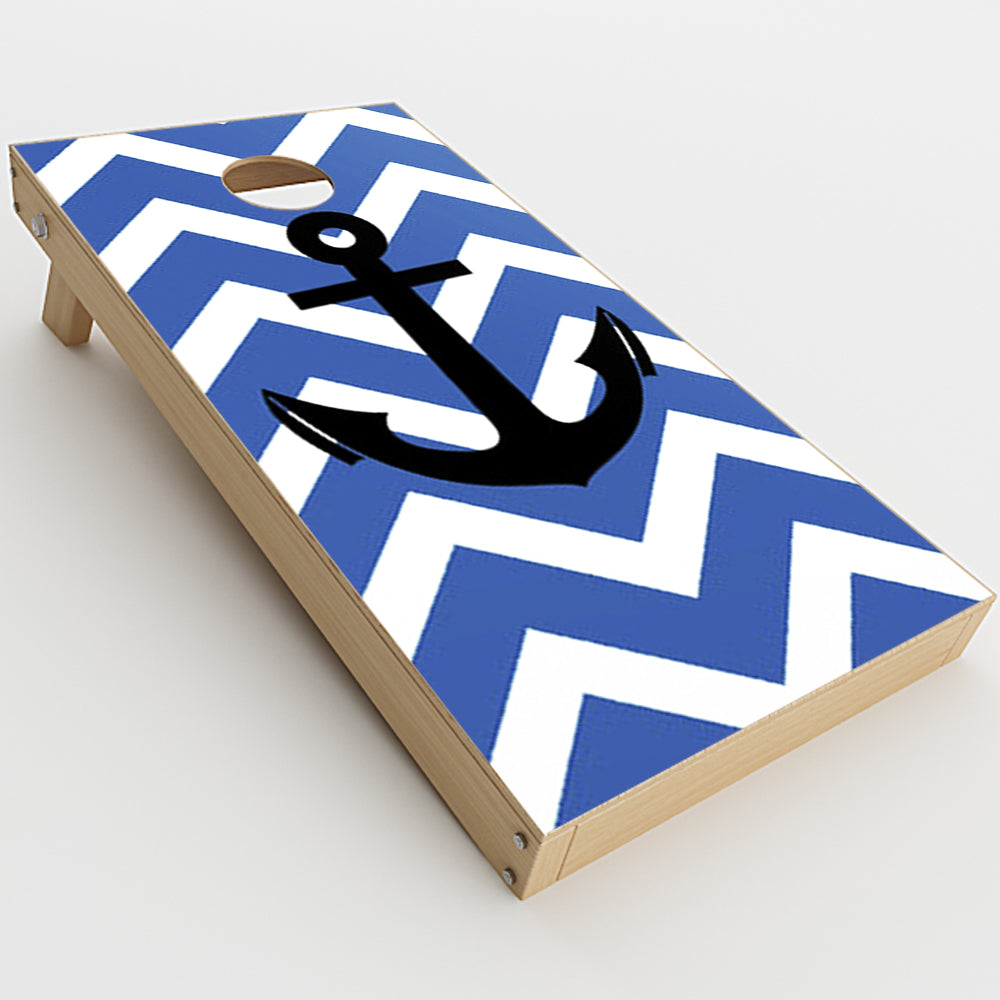  Blue Chevron Black Anchor Cornhole Game Boards  Skin