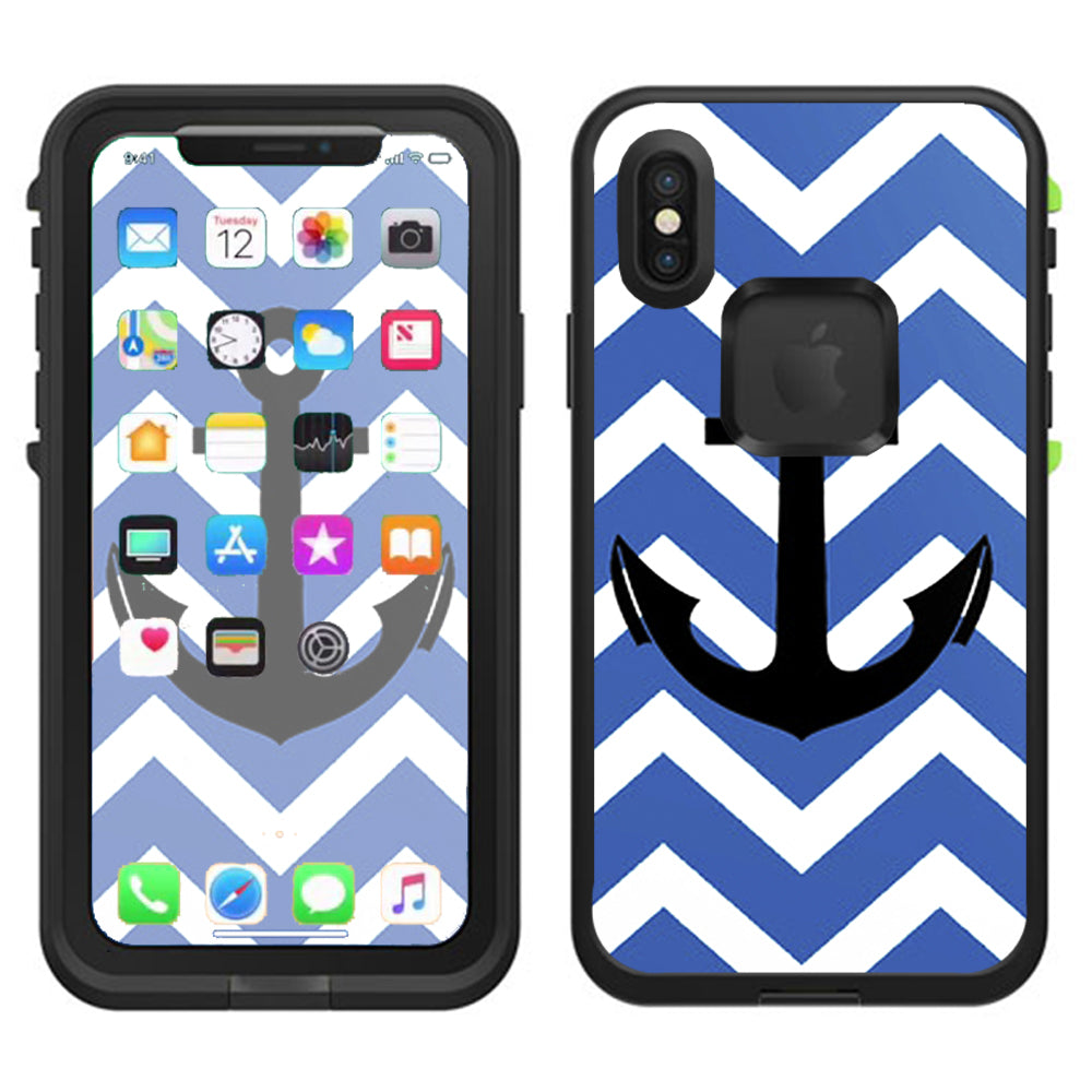  Blue Chevron Black Anchor Lifeproof Fre Case iPhone X Skin