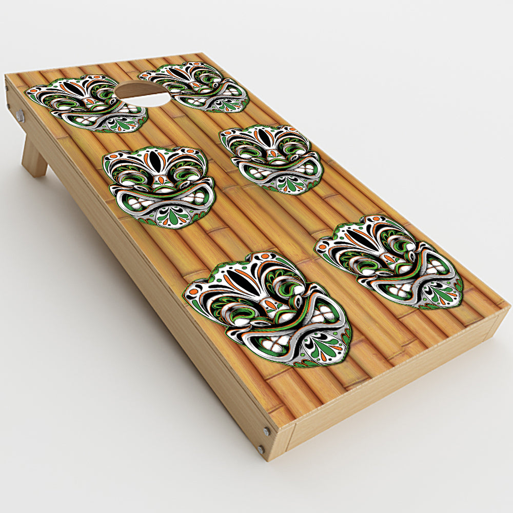  Tiki Faces On Bamboo Cornhole Game Boards  Skin