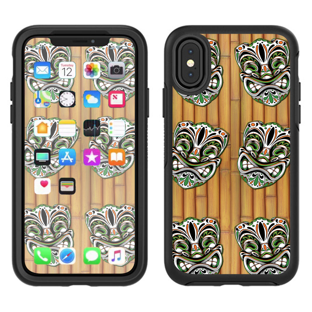  Tiki Faces On Bamboo Otterbox Defender Apple iPhone X Skin