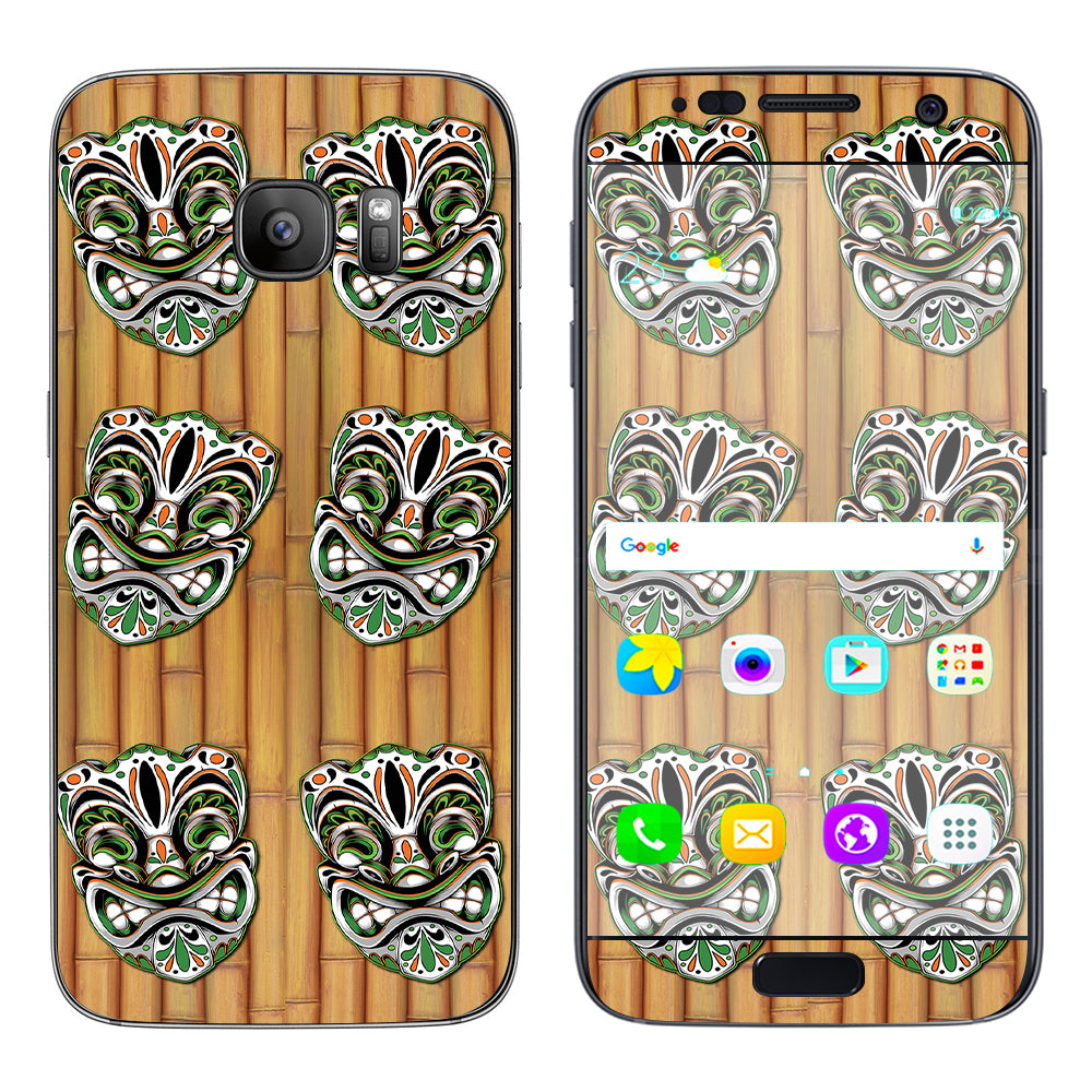  Tiki Faces On Bamboo Samsung Galaxy S7 Skin
