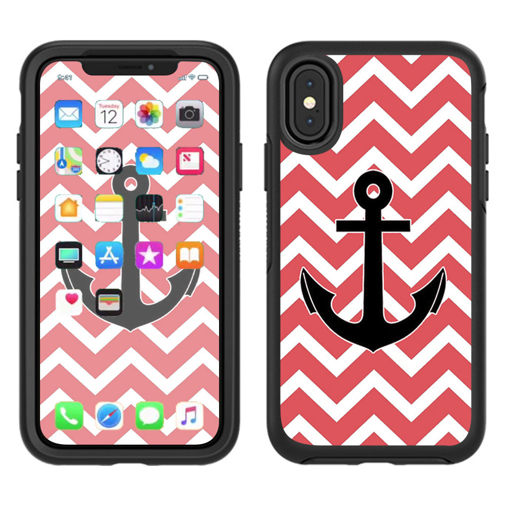  Chevron With Black Anchor Otterbox Defender Apple iPhone X Skin