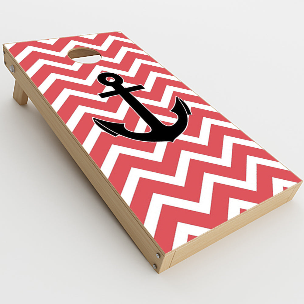  Chevron With Black Anchor Cornhole Game Boards  Skin