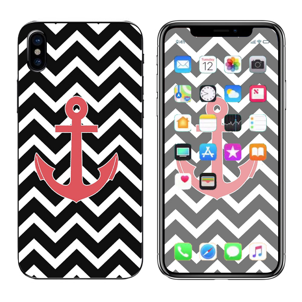  Black Chevron With Rose Anchor  Apple iPhone X Skin