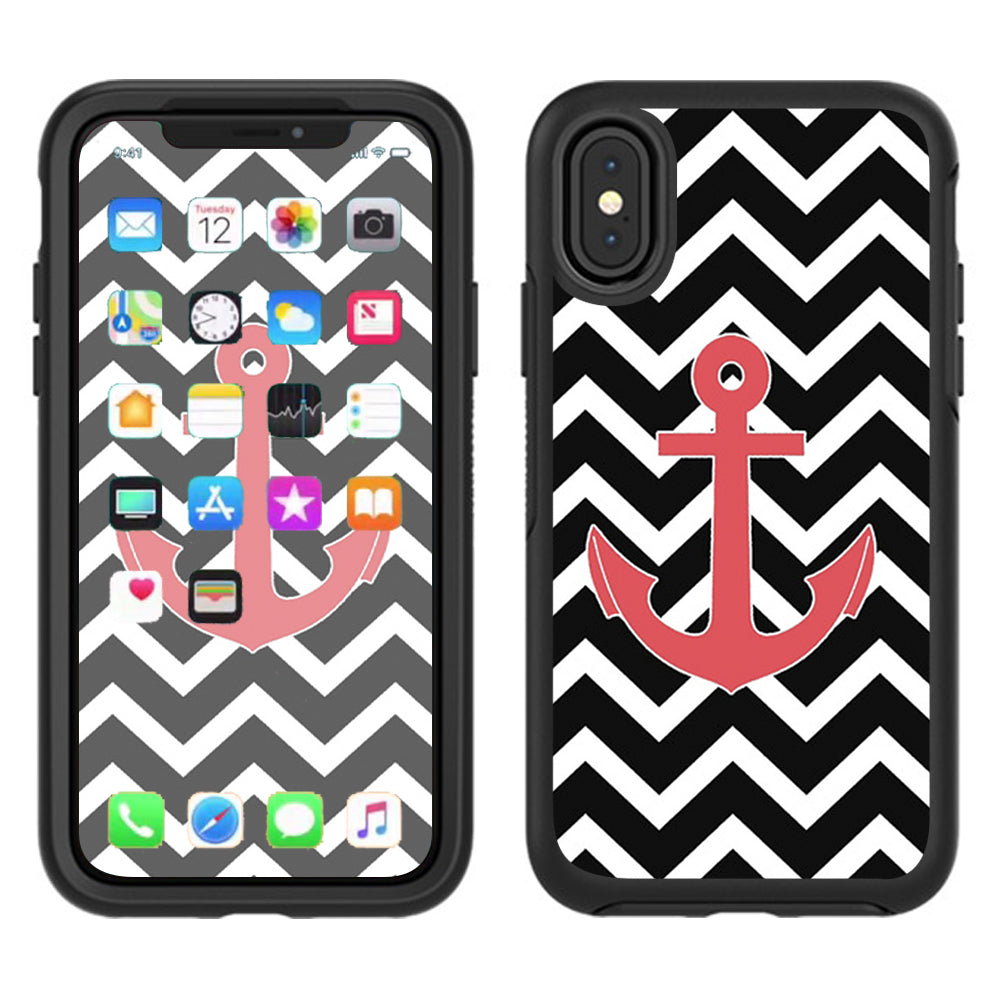 Black Chevron With Rose Anchor  Otterbox Defender Apple iPhone X Skin