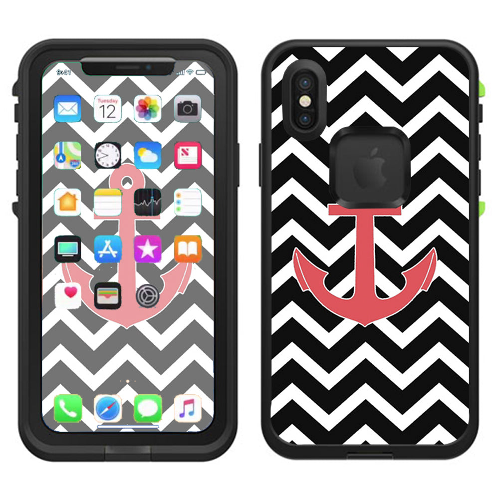  Black Chevron With Rose Anchor  Lifeproof Fre Case iPhone X Skin