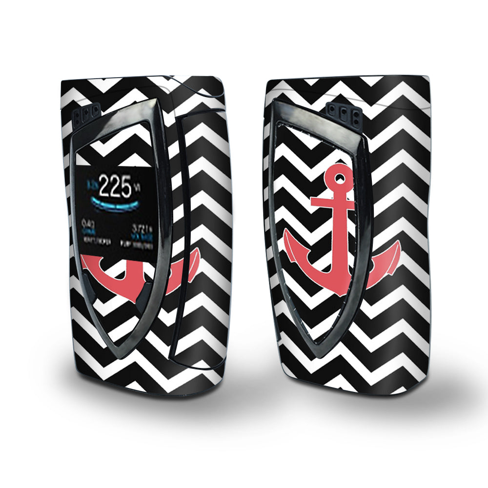 Skin Decal Vinyl Wrap for Smok Devilkin Kit 225w Vape (includes TFV12 Prince Tank Skins) skins cover / Black Chevron with Rose Anchor 