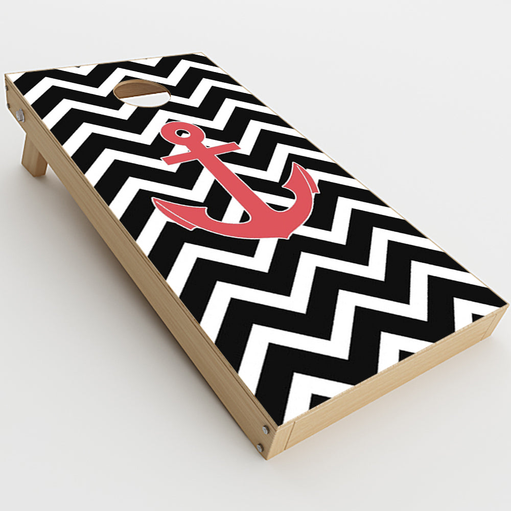  Black Chevron With Rose Anchor Cornhole Game Boards  Skin