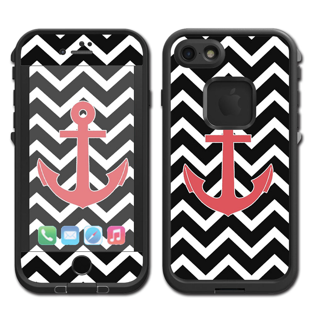  Black Chevron With Rose Anchor Lifeproof Fre iPhone 7 or iPhone 8 Skin