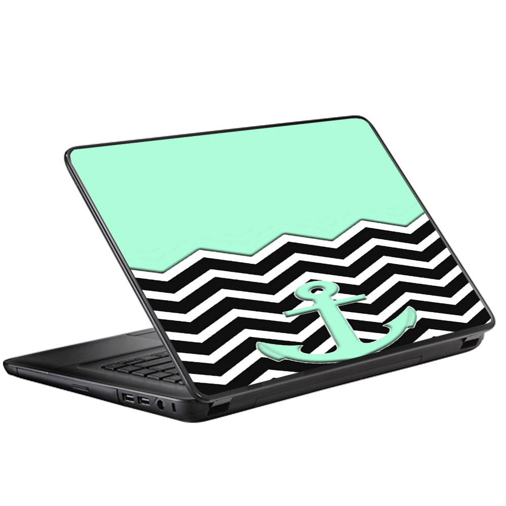  Teal  Black Chevron  Anchor Universal 13 to 16 inch wide laptop Skin