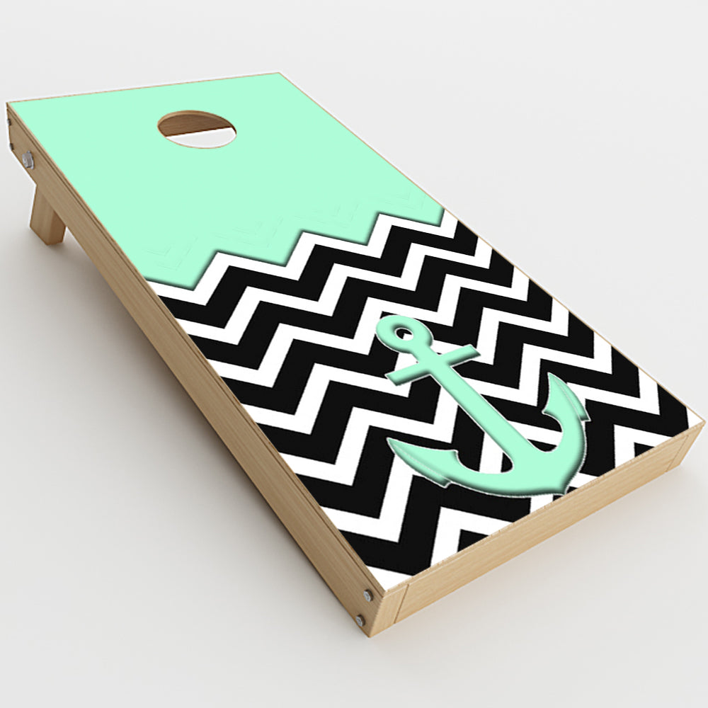  Teal  Black Chevron  Anchor Cornhole Game Boards  Skin