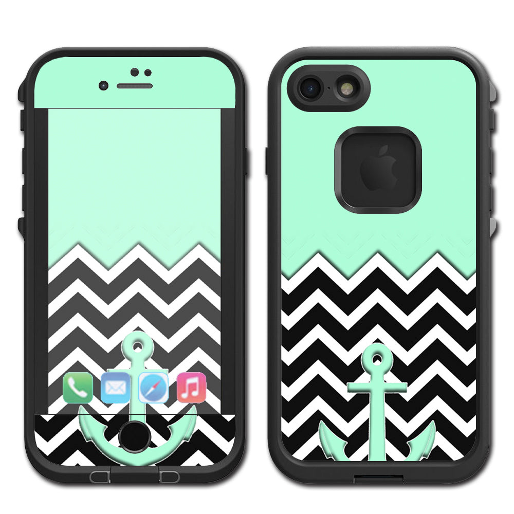  Teal  Black Chevron  Anchor Lifeproof Fre iPhone 7 or iPhone 8 Skin