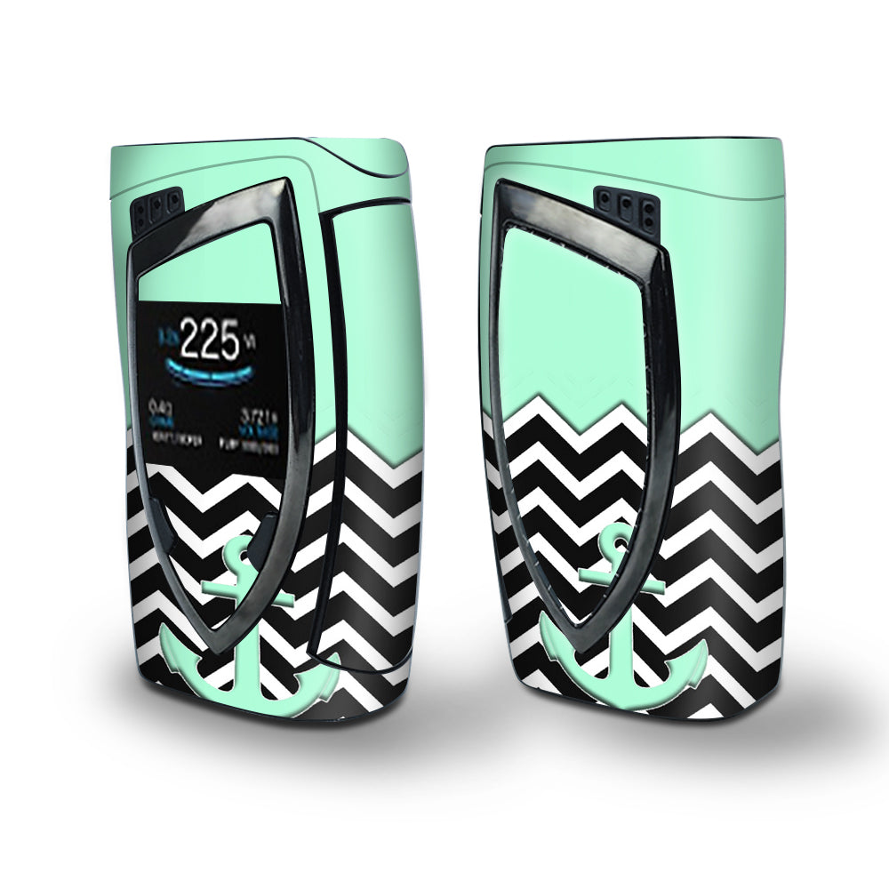 Skin Decal Vinyl Wrap for Smok Devilkin Kit 225w Vape (includes TFV12 Prince Tank Skins) skins cover / Teal  Black Chevron  Anchor