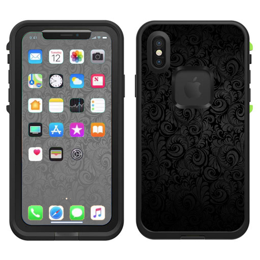  Black Floral Lifeproof Fre Case iPhone X Skin
