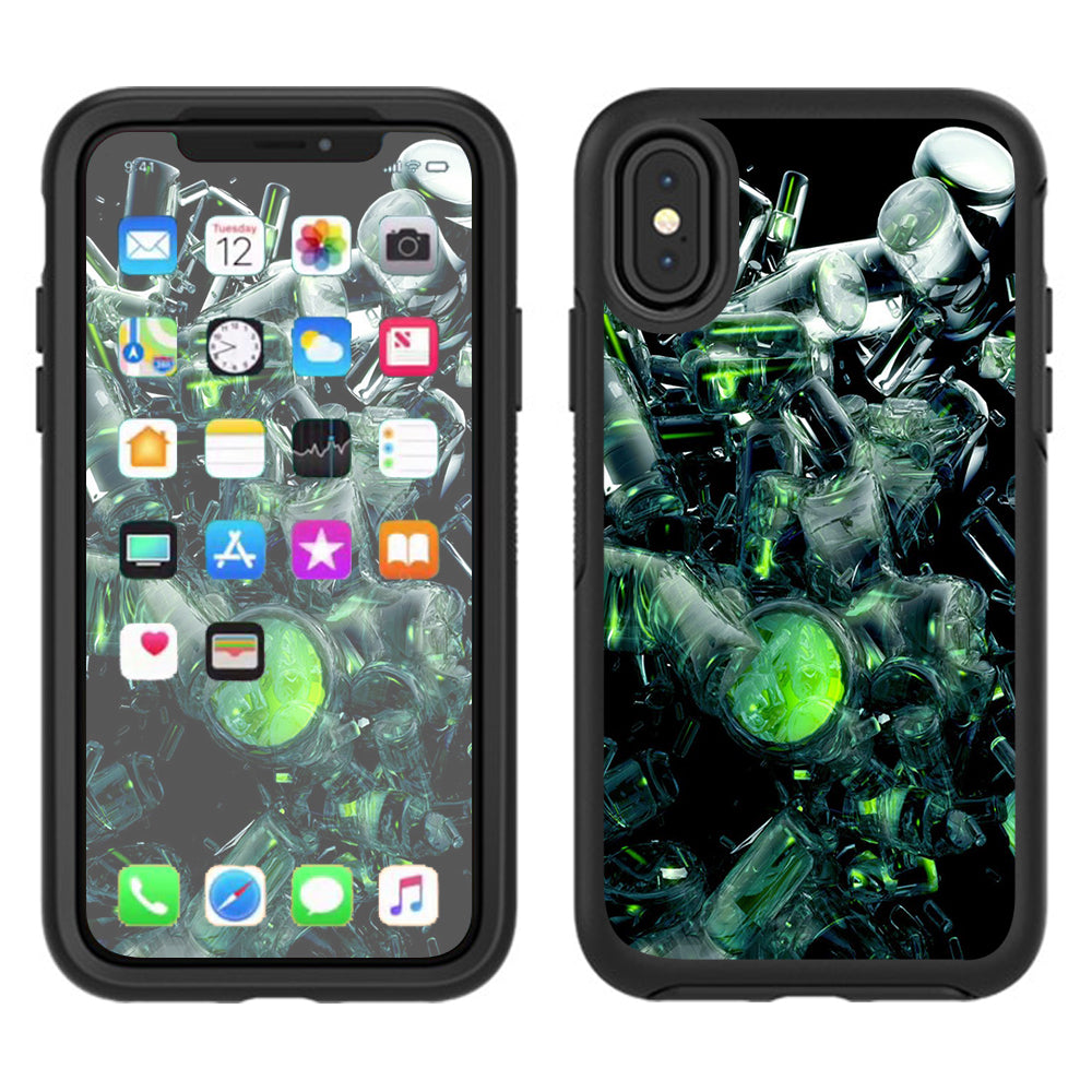  Trippy Glass 3D Green Otterbox Defender Apple iPhone X Skin