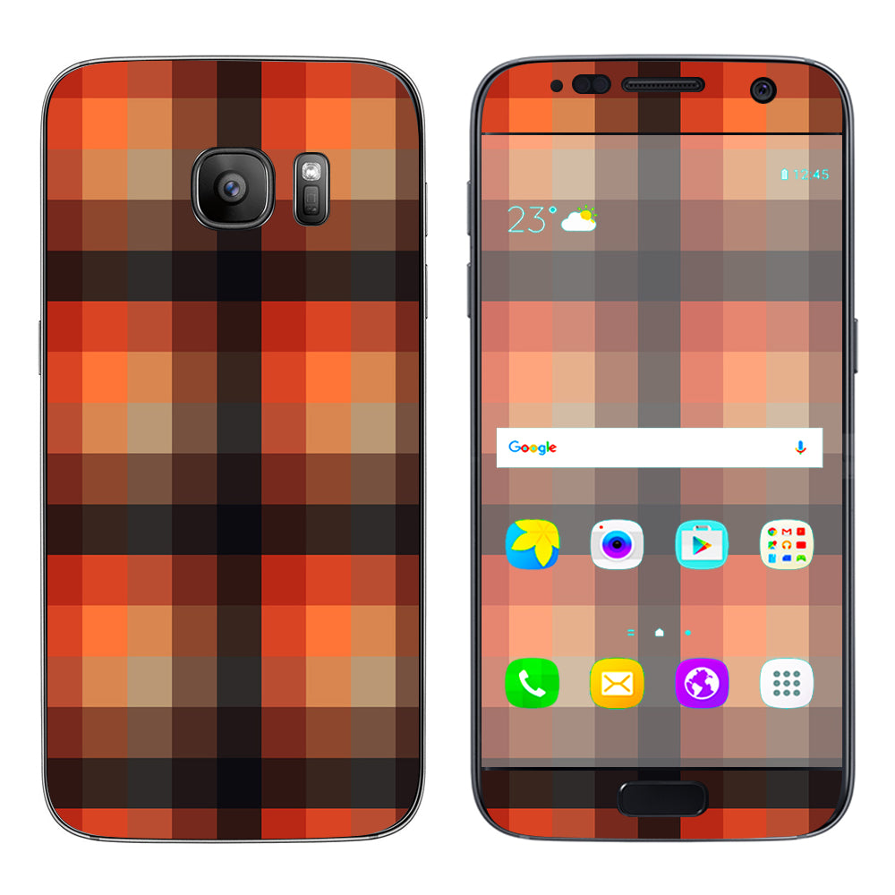  Orange Brown Plaid Samsung Galaxy S7 Skin